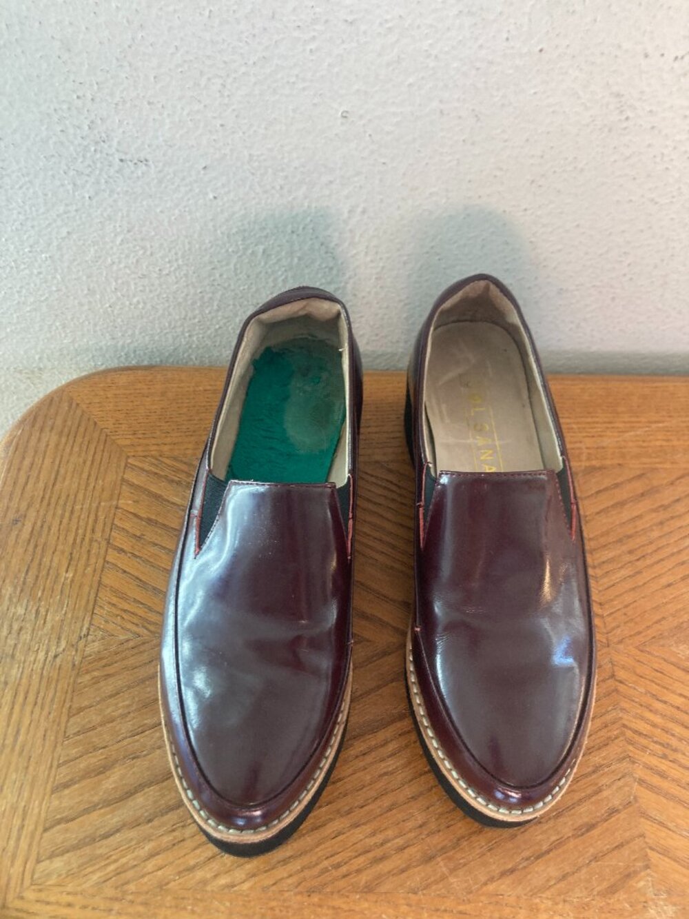SOL SANA Burgundy Preppy Dark Academia Patent Leather Slip Ons (37 = USA7)